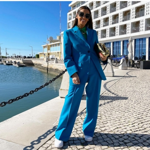 Zara Straight Leg Pants Limited Edition Blue NWT - Picture 9 of 9